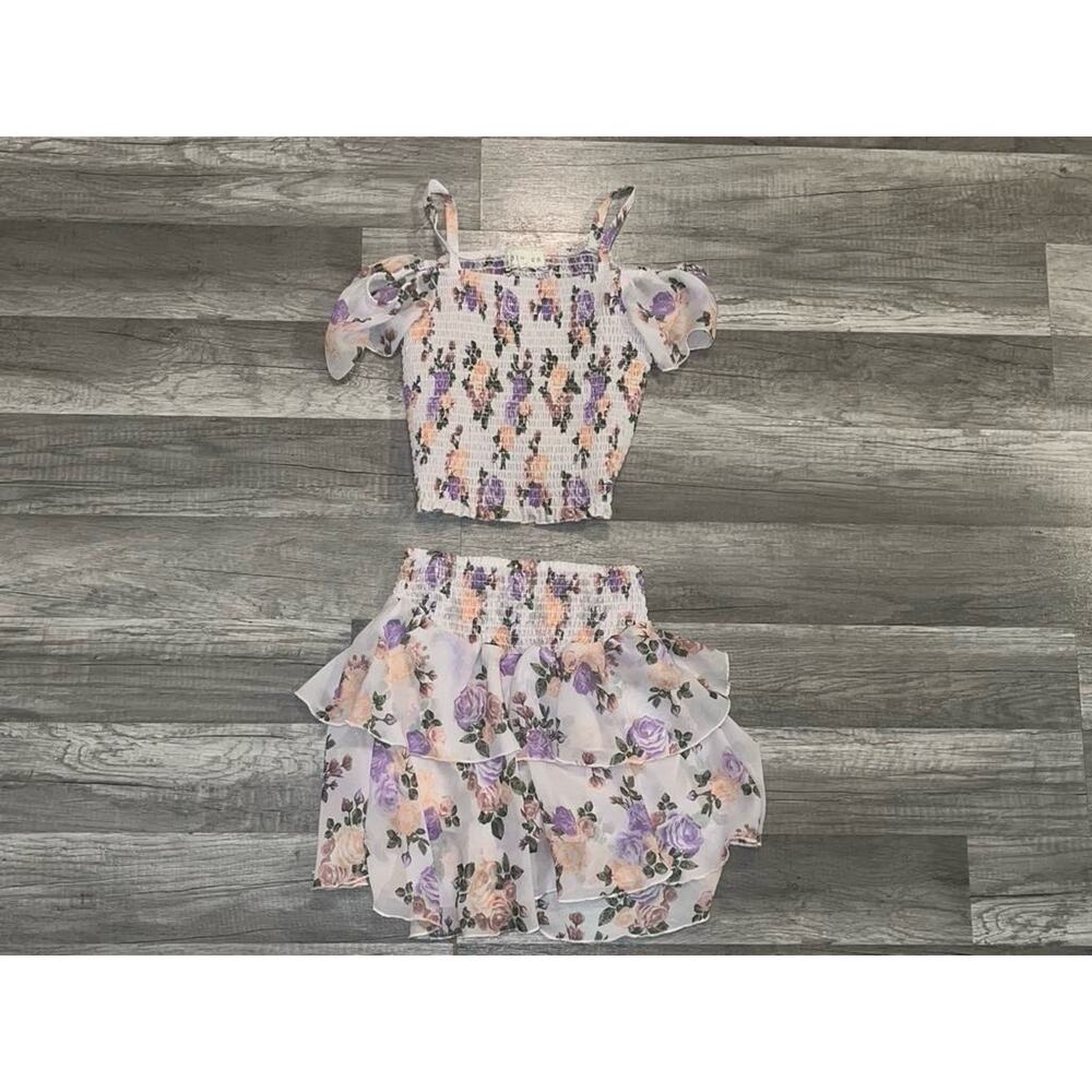 B Tween Girls Size 8 Pink Floral Skirt Set / Spring Outfit/ Floral Outfit